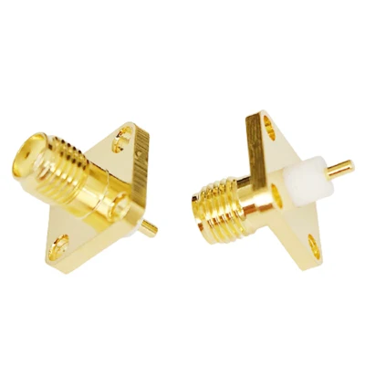 RF Coaxial Straight Panel Mounted SMA Connector with 4 Holes Flange